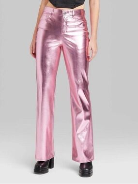 Metallic Faux Leather Flare Pants
